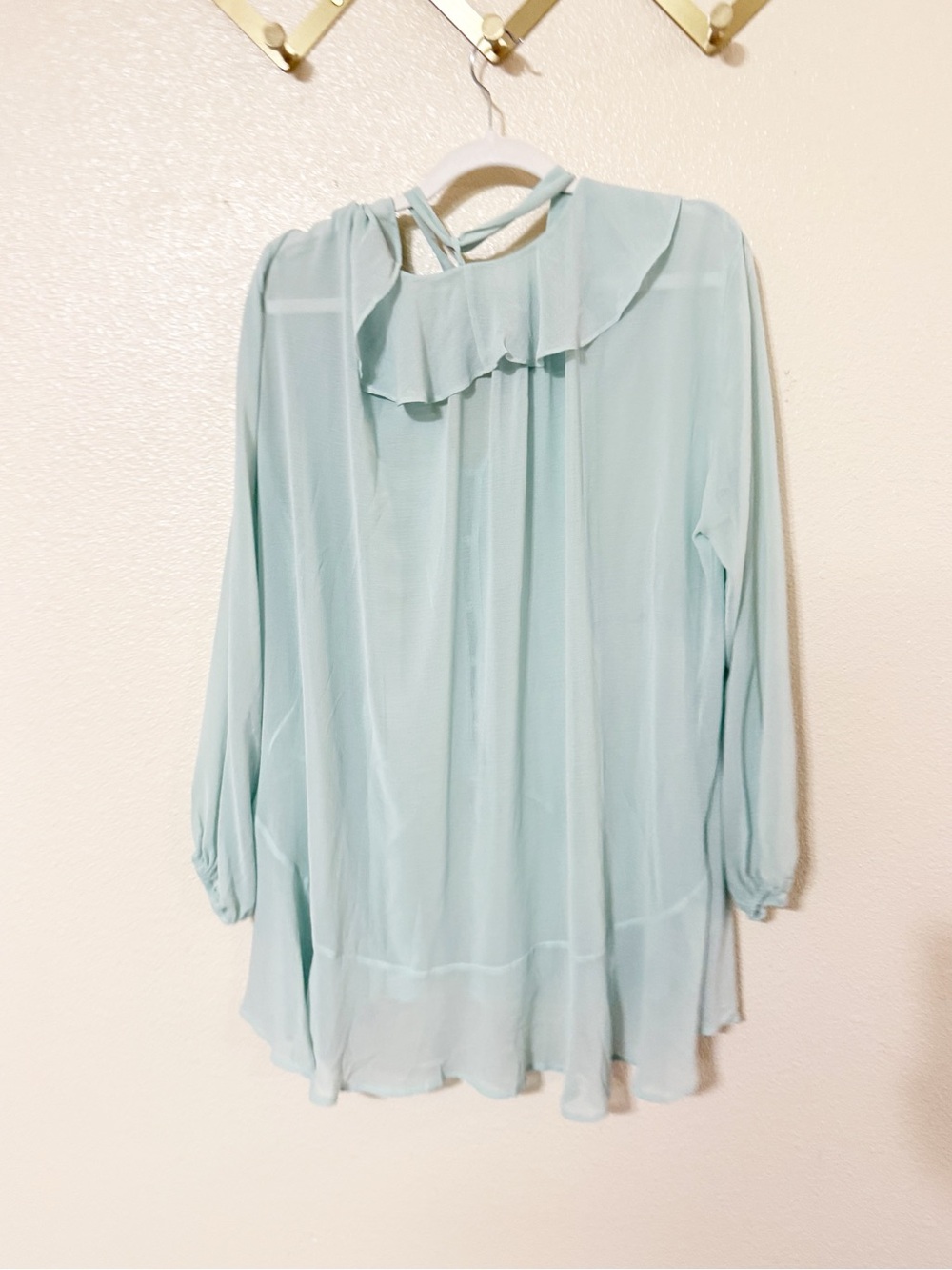 Free People Mint Green Dreamland Ruffle Sheer Solid Tie Sash Tunic Top Small - Picture 7 of 8